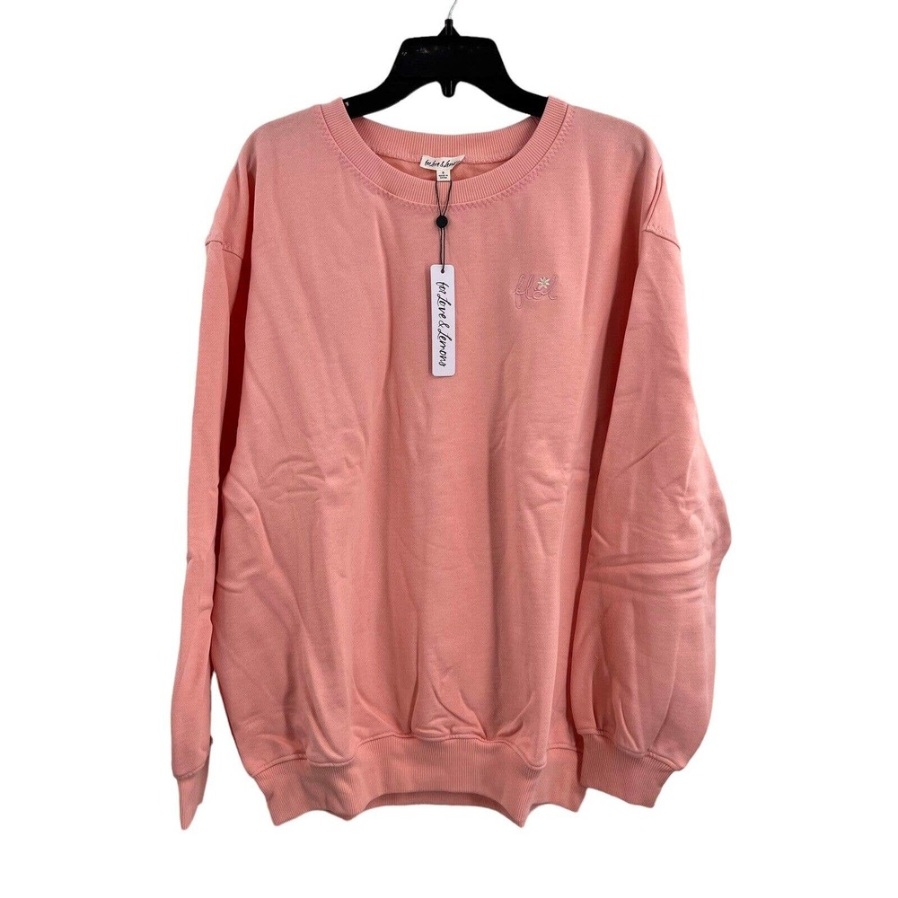 FOR LOVE & LEMONS Coral Pink Alex Oversized Crewneck Sweatshirt Small‎ New